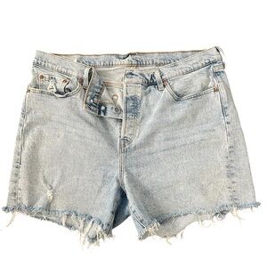 501 LEVI DENIM SHORTS size 18W high waist button fly raw hem